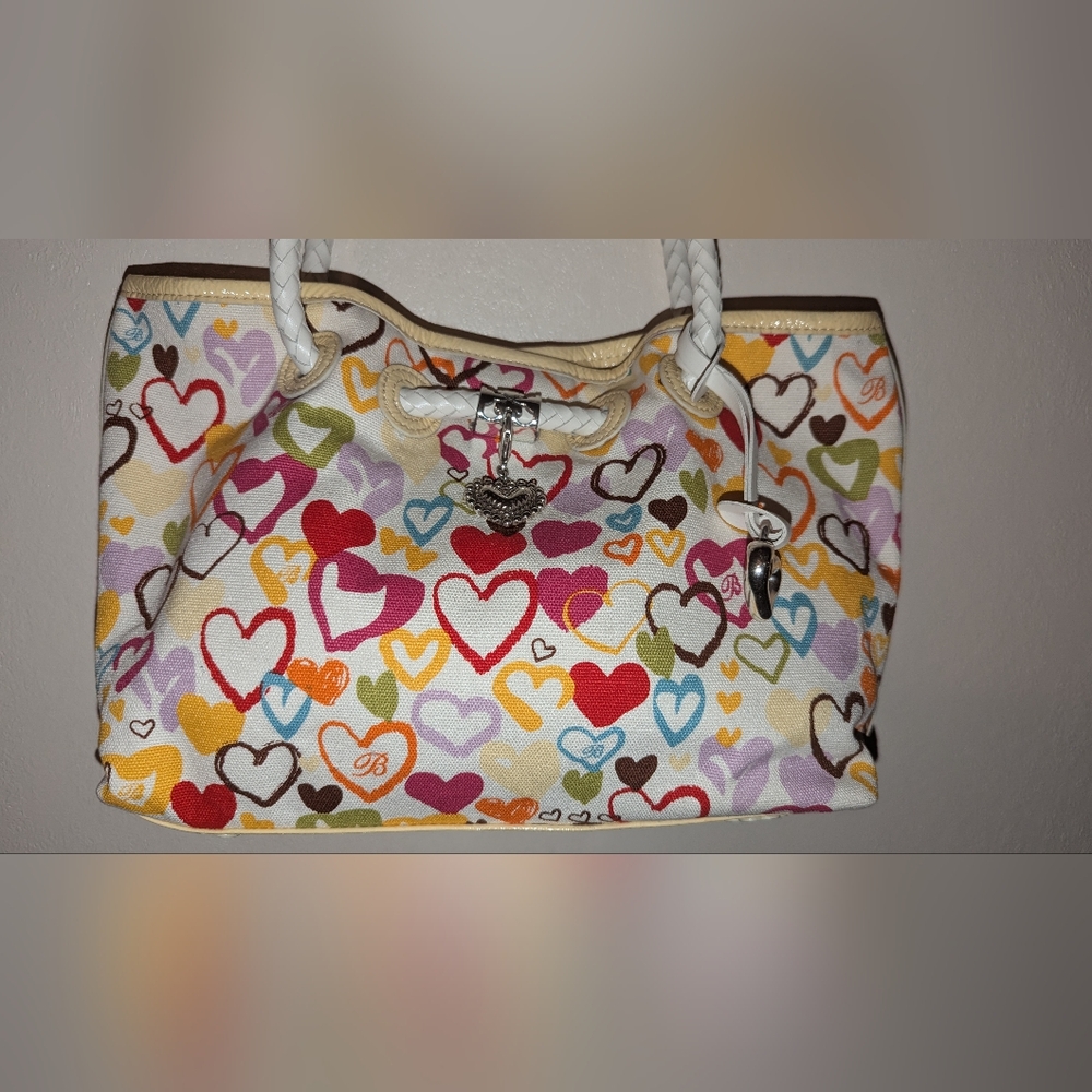 Brighton Multicolor Heart Print Canvas Shoulder Bag with White Braided Handles - Picture 2 of 8